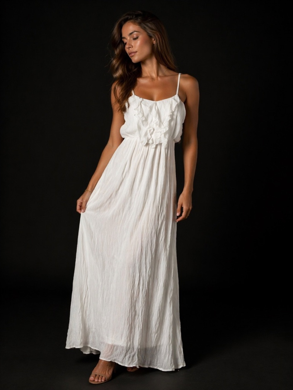 Iz Byer White Ruffle Strap Maxi Dress - size XS